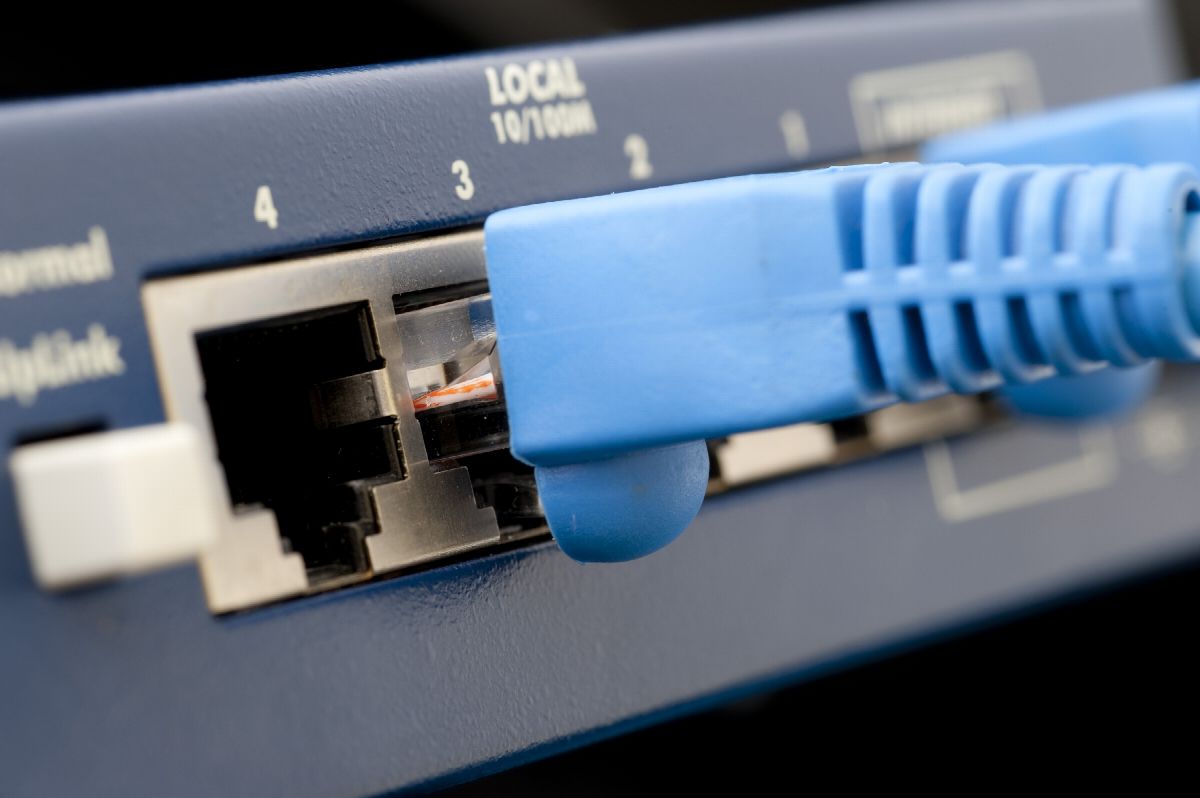 Network cable plugged into a router port